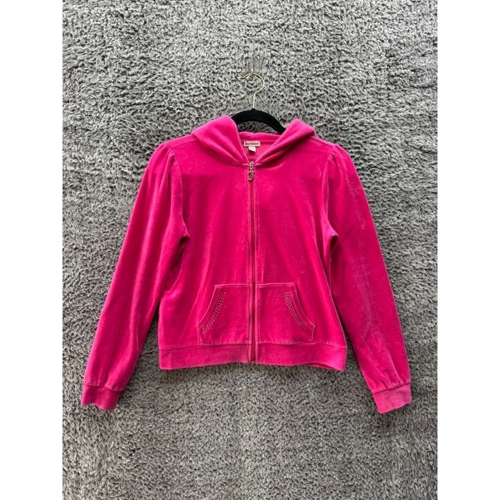 Y2K Juicy Couture Velour Full Zip Hooded Track Jacket Pink Womens Size XL